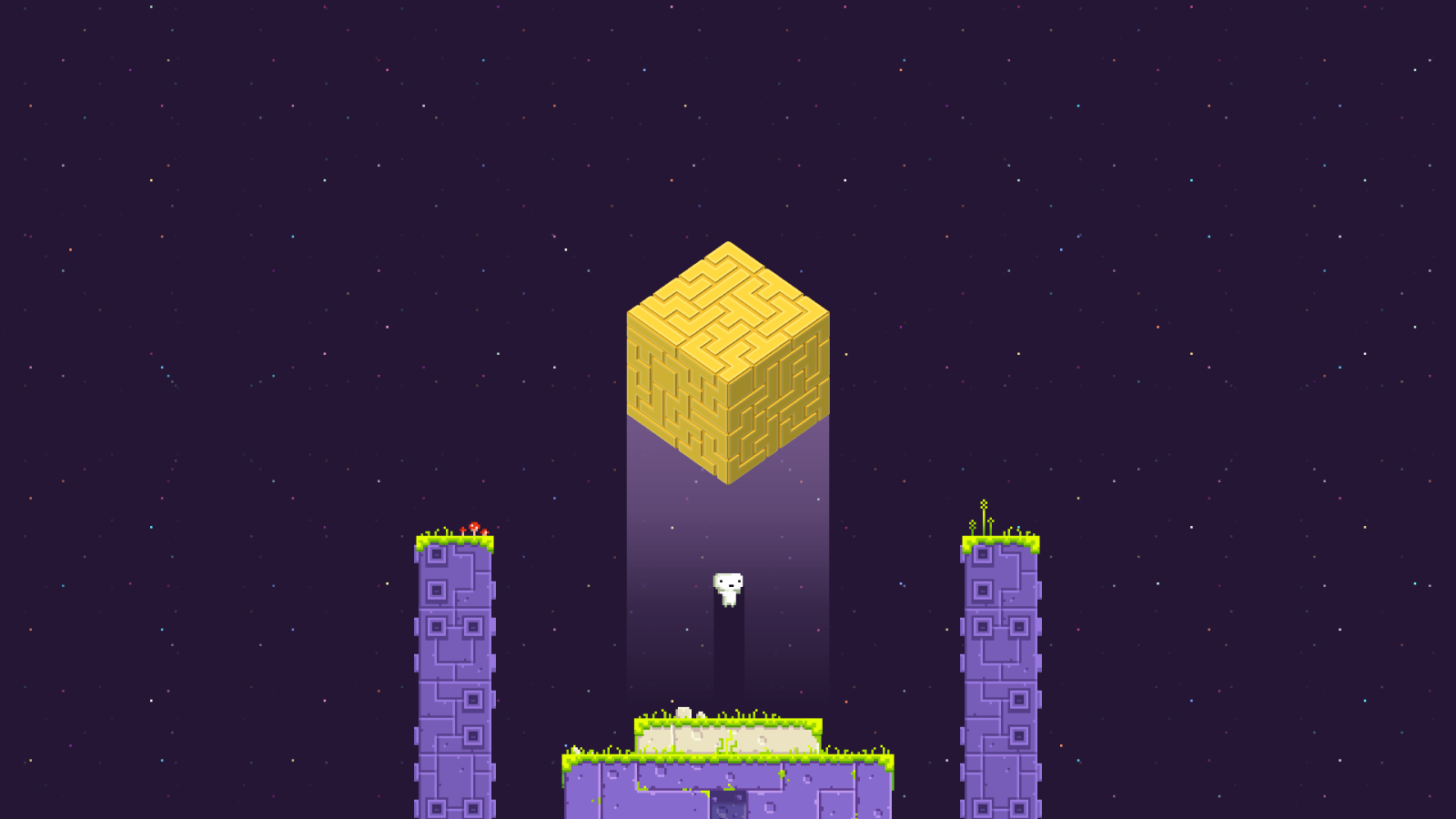 The main character of the Indie Game FEZ at the end of one of the levels