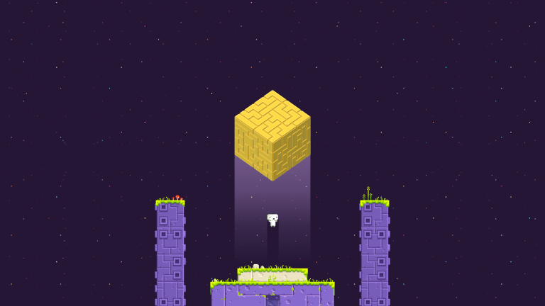 The main character of the Indie Game FEZ at the end of one of the levels
