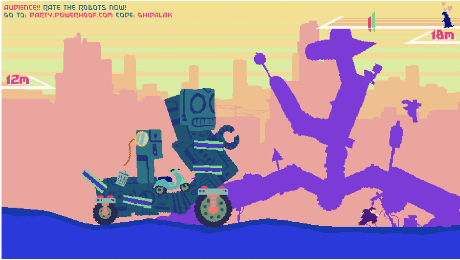 an in game screenshot that shows a mech made by the player and the player character