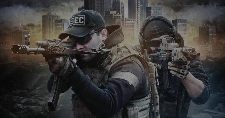 showing two armed agents.