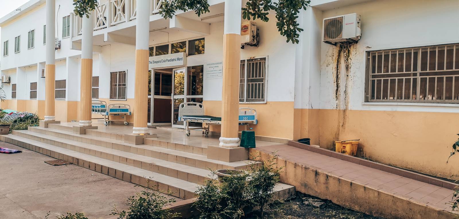 The main entrance of the Pediatric Hospital in Banjul.