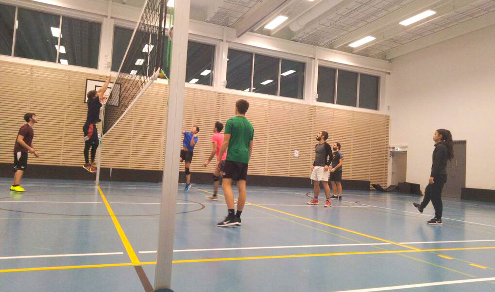 Students playing volley ball at Sport Uni
