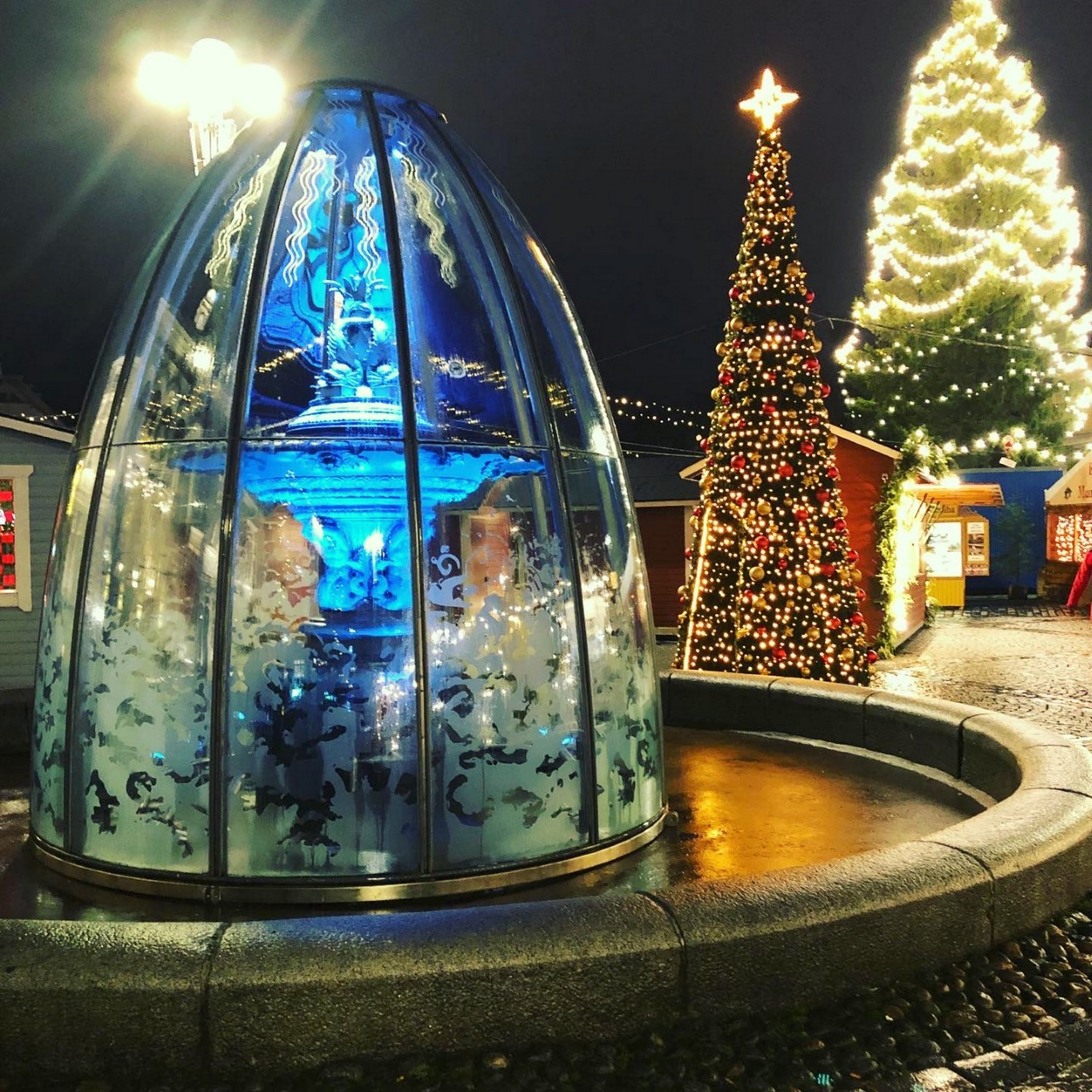 Christmas market and Christmas tree.