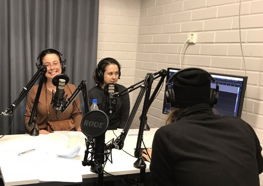 Student ambassadors in the podcast studio.