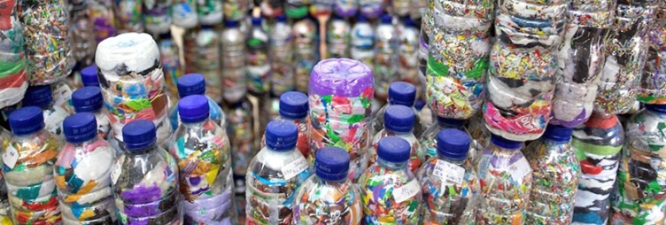 Plastic bottles filled with plastic pieces