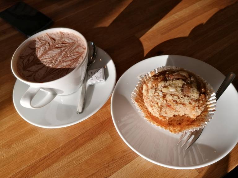 Hot chocolate and carrot muffin