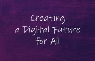 White Text: Creating A Digital Future For All on purple background