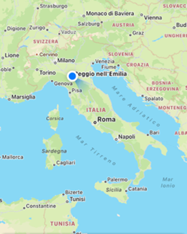 Kuva, jossa Italian kartta koulun sijainteineen. 