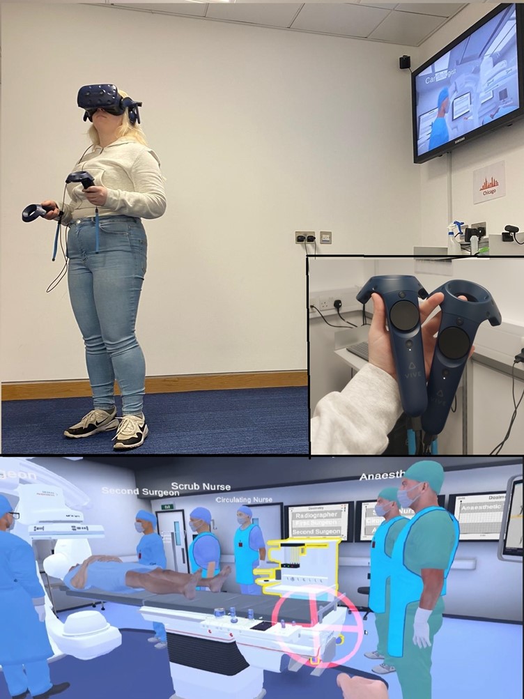 OPiskleija harjoittelee virtuaalitodellisuustilassa