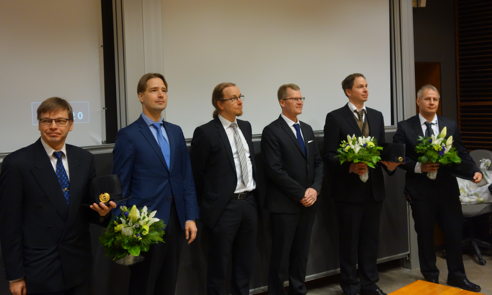 Kuvassa Pekka Verho, Sergey Andreev, Mikko Valkama, Timo Hämäläinen, Esa Rahtu ja Sampsa Pursiainen.