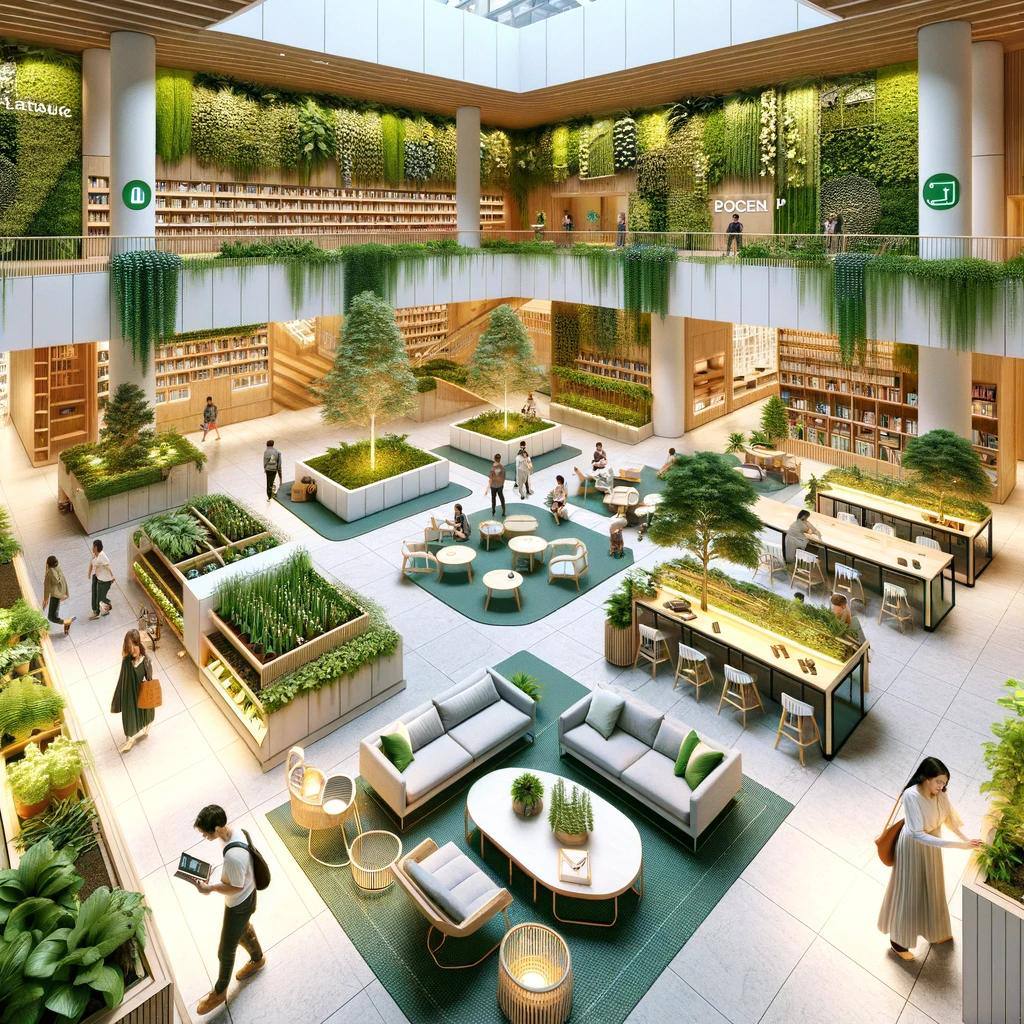 A picture generated with AI to illustrate how the indoor green area could look like.